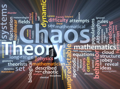 Chaos theory word cloud glowing